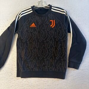 Adidas Juventus Crewneck Sweatshirt Kids Large Black Orange‎ Logo Three Stripe